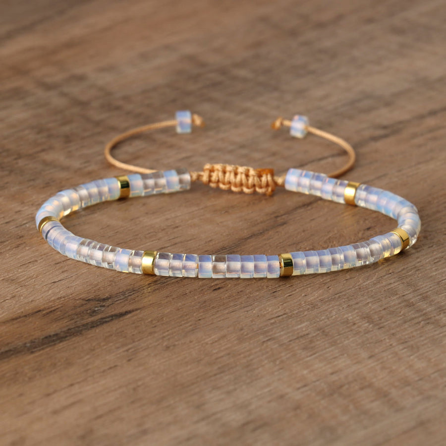 Natural Stone Disc Bead Bracelet with Adjustable Cord