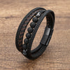 Stone Bead Leather Bracelet with Stainless Steel Clasp