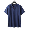 Men's Linen Blend Short Sleeve Shirt Loose Notched Neck Top