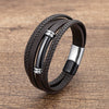 Multi-Layer Braided Leather Bracelet with Stainless Steel Clasp
