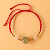 Hand-Braided Jade or Agate Bracelet, Red or Black Cord