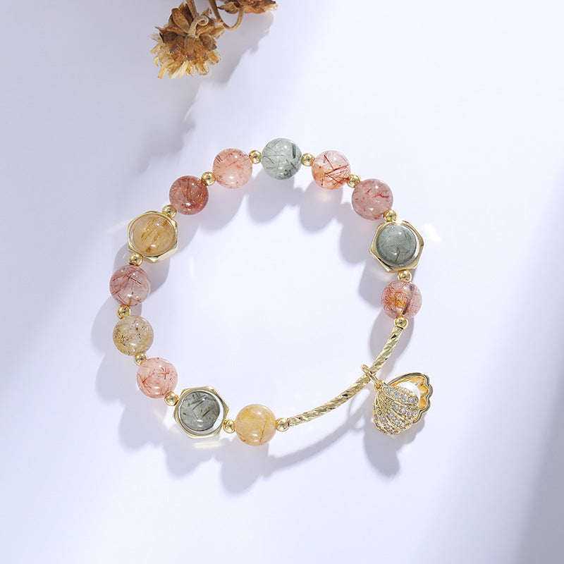 Rutilated Quartz Shell Charm Bracelet