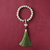 She Tai Cui Jade Wrist Mala with Green Tassel