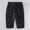 Men's Solid Color Ramie Linen Drawstring Cropped Pants With Pockets