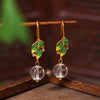 Enamel and Natural Crystal Drop Earrings, Chinese Style