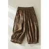 Brown cotton linen women's harem pants with high waist and pockets