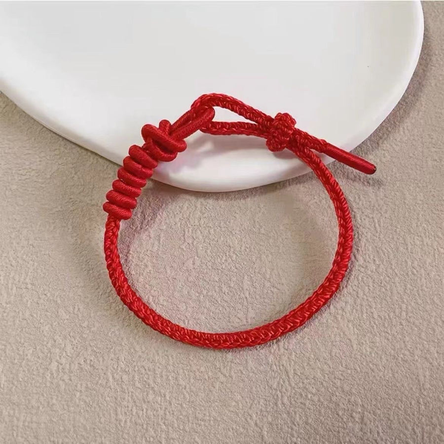 Handmade Red Rope Bracelet with Fu Charm, Peace Knot Design