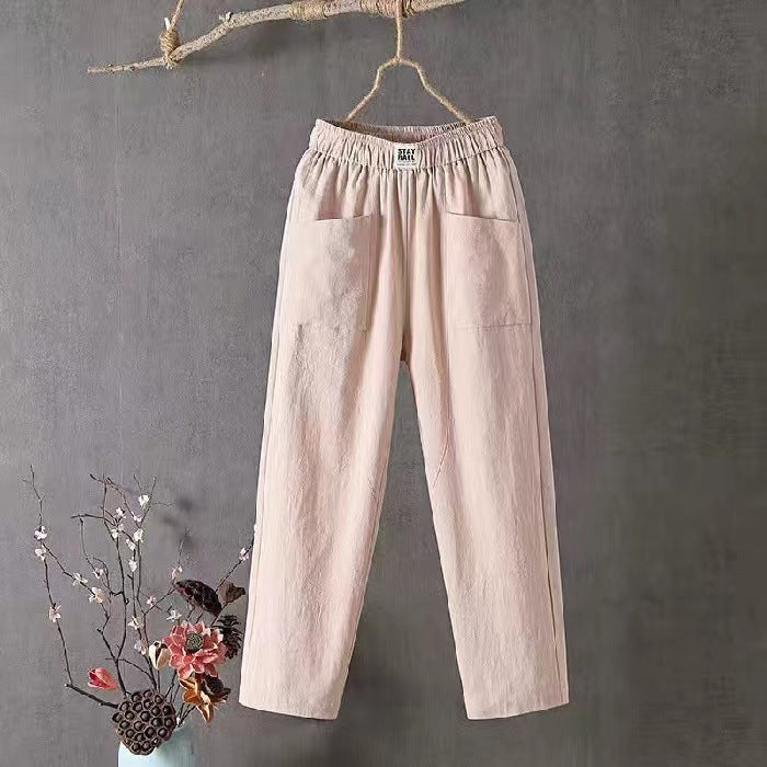 Cotton Linen Straight Leg Pants for Women