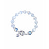 Light blue aquamarine and white cat's eye beaded bracelet with a silver-tone Fu charm
