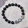 Black Obsidian Bracelet with Silver Sheen and Blue Charm