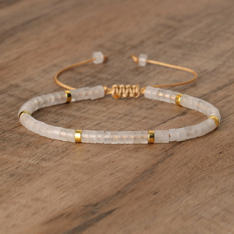 Natural Stone Disc Bead Bracelet with Adjustable Cord
