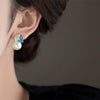 Asymmetric Enamel Flower and Pearl Stud Earrings