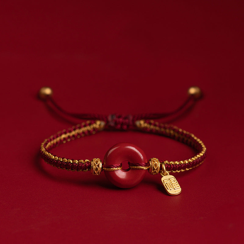 Handmade Red String Bracelet with Love Knot and Flower Charm