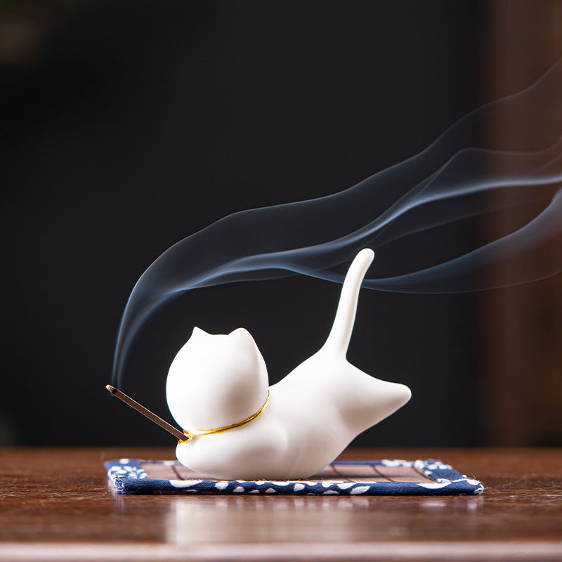 Ceramic Cat Incense Burner Cute Animal Decoration