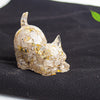 Resin Cat Figurine with Crystal Gravel, Desk Decor