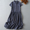 Striped Linen Dress with Short Sleeves and Buttons