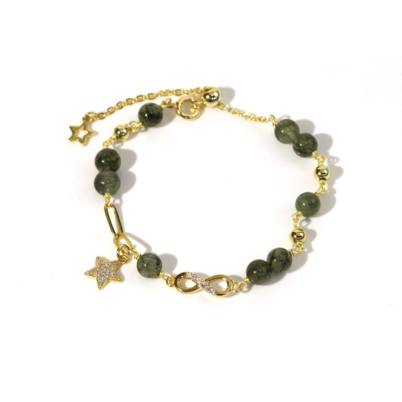 Green Rutilated Quartz Star Bracelet with Infinity Link