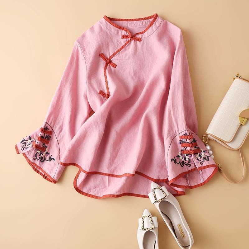 Women's Chinese Style Embroidered Cotton Linen Top