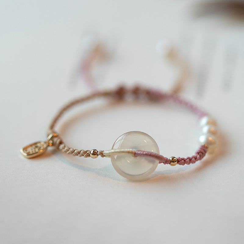 Chalcedony Peace Buckle Braided Bracelet