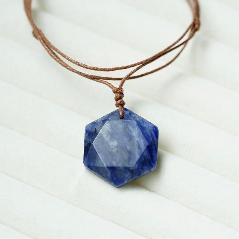 Hexagon Crystal Pendant Necklace Handmade Adjustable Cord