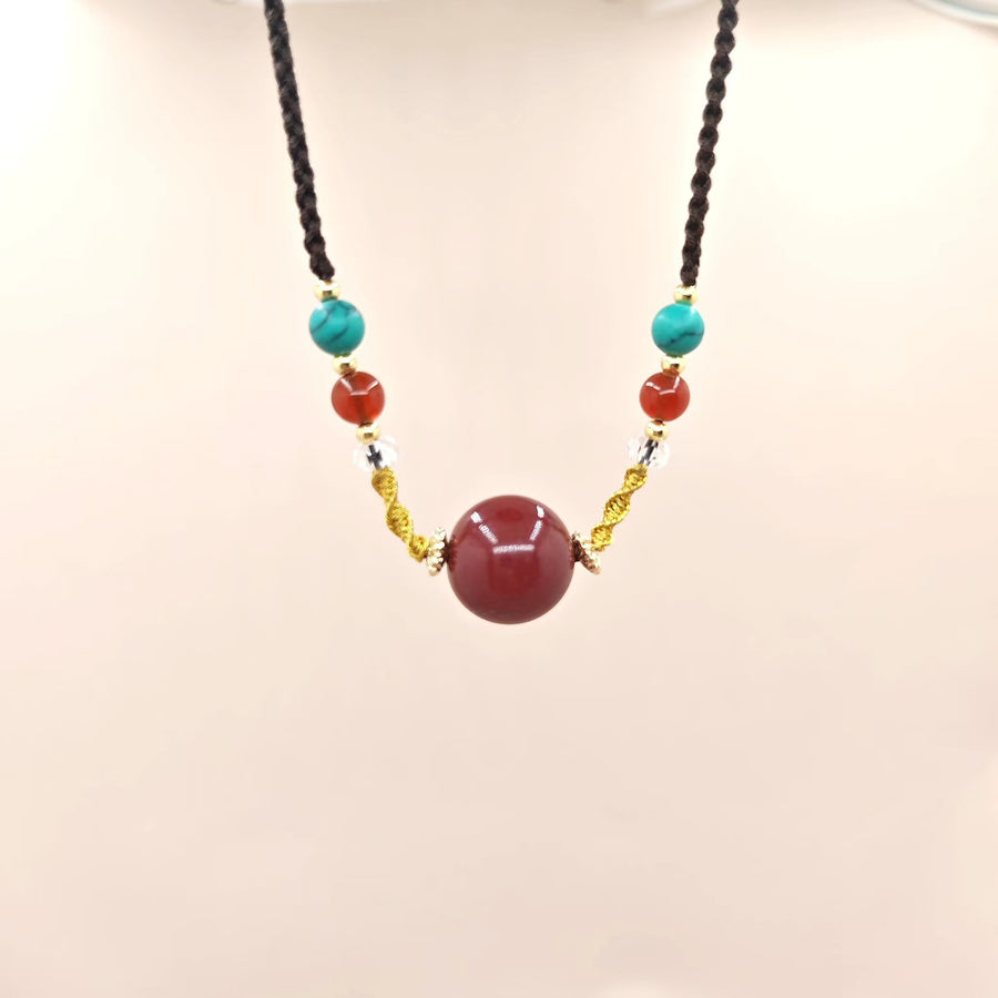 Cinnabar Pendant Necklace with Ruyi Charm and Cord