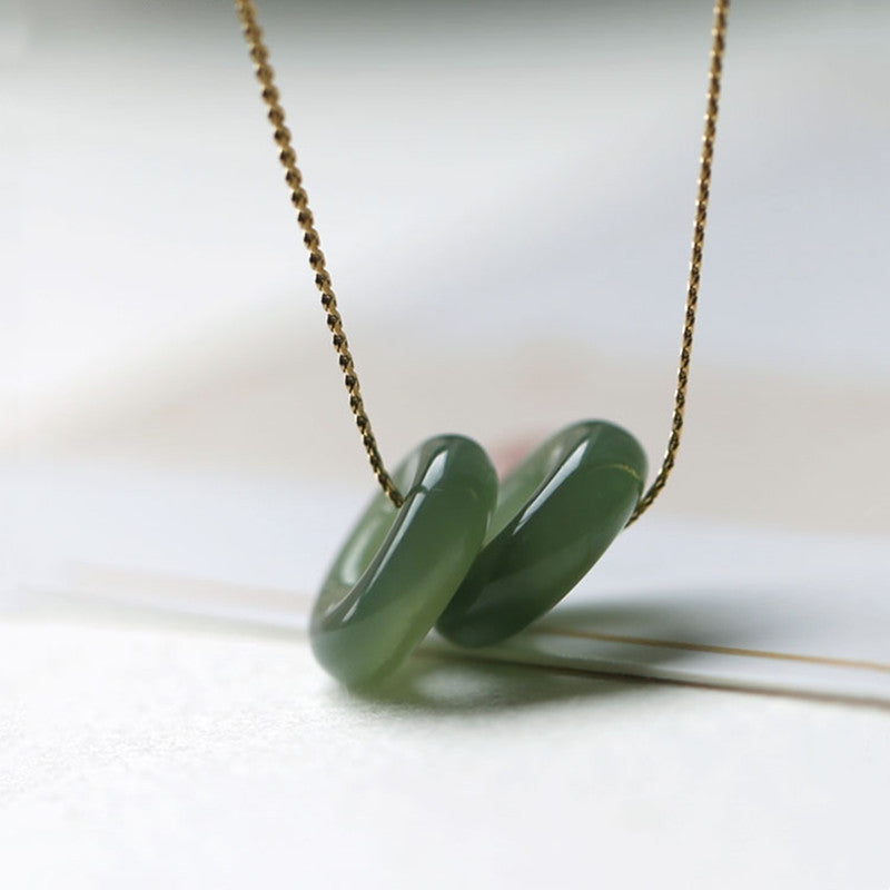 Jade Peace Buckle Necklace, Simple White and Green Jade Pendant