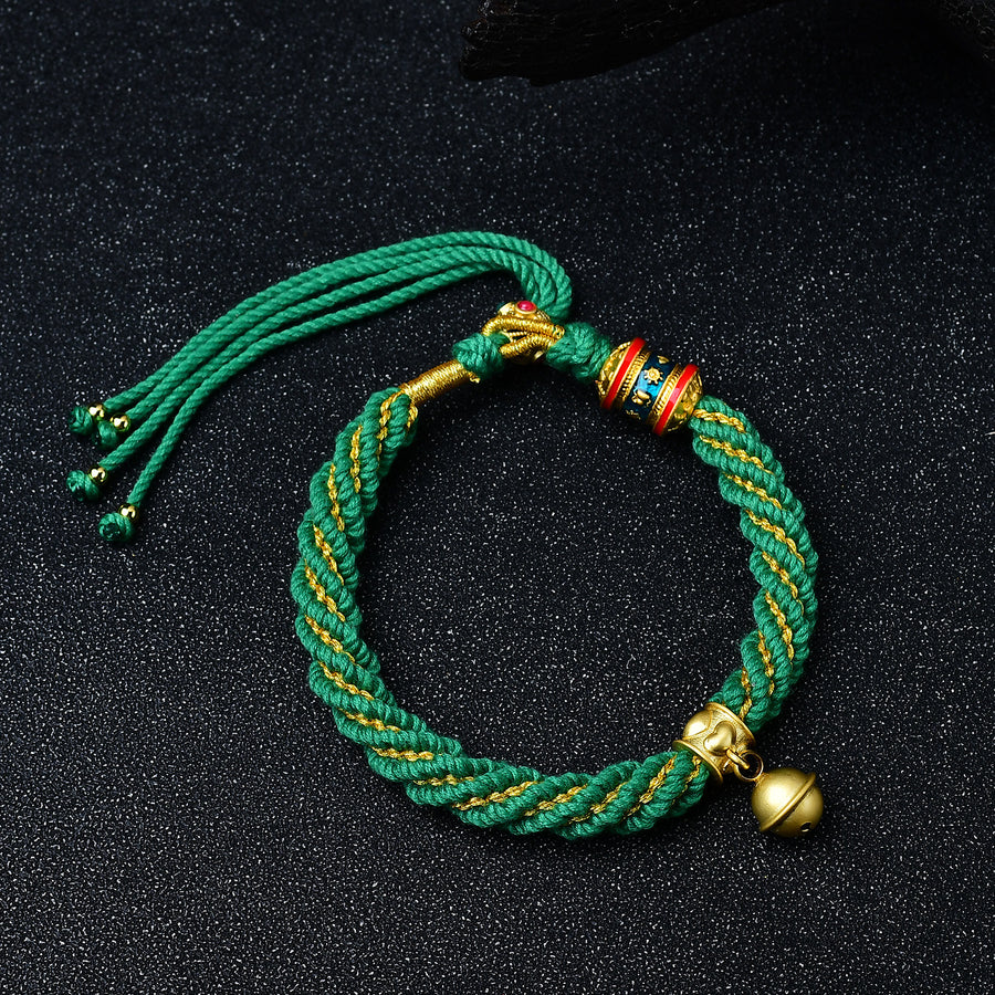Tibetan Style Bell Charm Bracelet with Colorful Rope