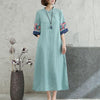Embroidery Frog-Button Half Sleeve Women's Midi Dress