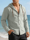 Men's Solid Color Long Sleeve Hooded Drawstring Buttons Shirt