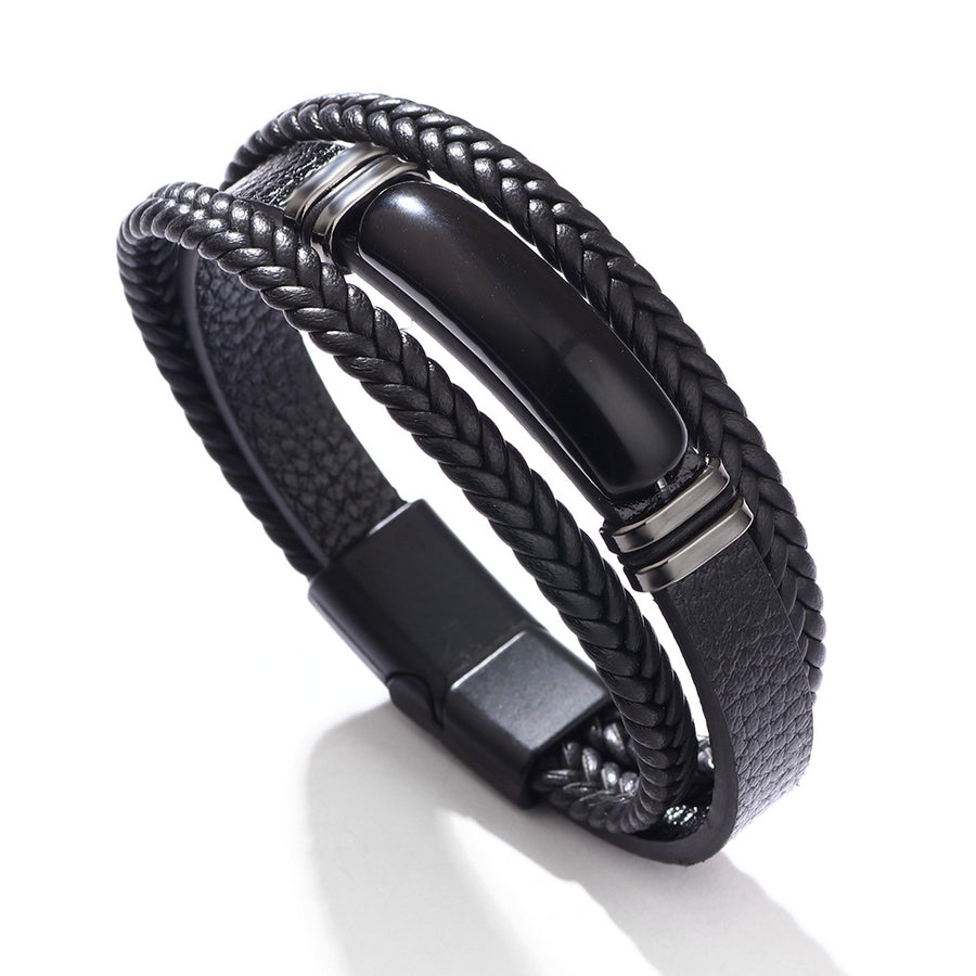 Braided Leather Stone Bracelet for Men and Women