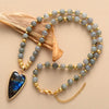 Handmade beaded necklace with a heart-shaped Labradorite pendant and gold-tone accents