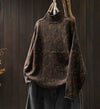Women's Knitted Plant Pattern Long Sleeve Mock Neck Cotton Sweater