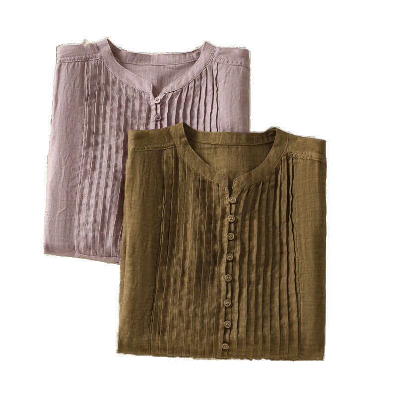 Folded sleeveless pleated tops in light purple and coffee colors