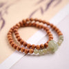 Wood and Green Stone Double Wrap Bracelet