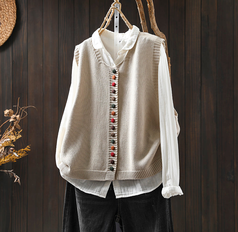 Women's Knit Vest with Colorful Buttons