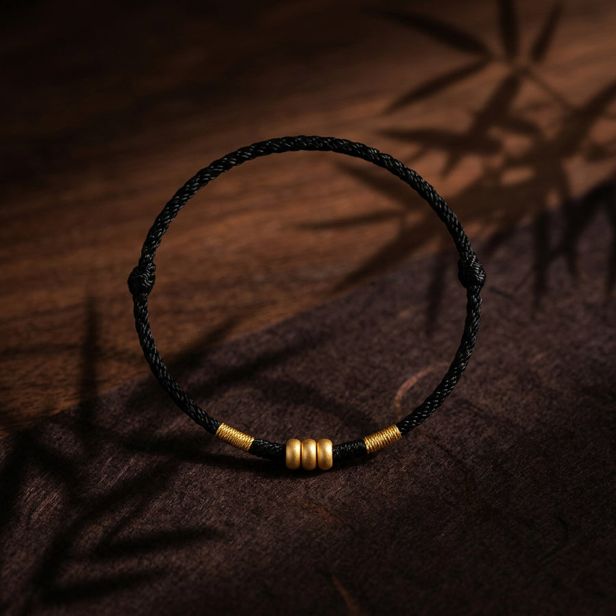 Braided Red String Bracelet with Gold-Tone Beads