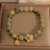 Green Jade Flower Bracelet with Fu Charm