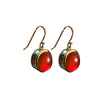Red Agate Drop Earrings with Swastika and Dragon Motif