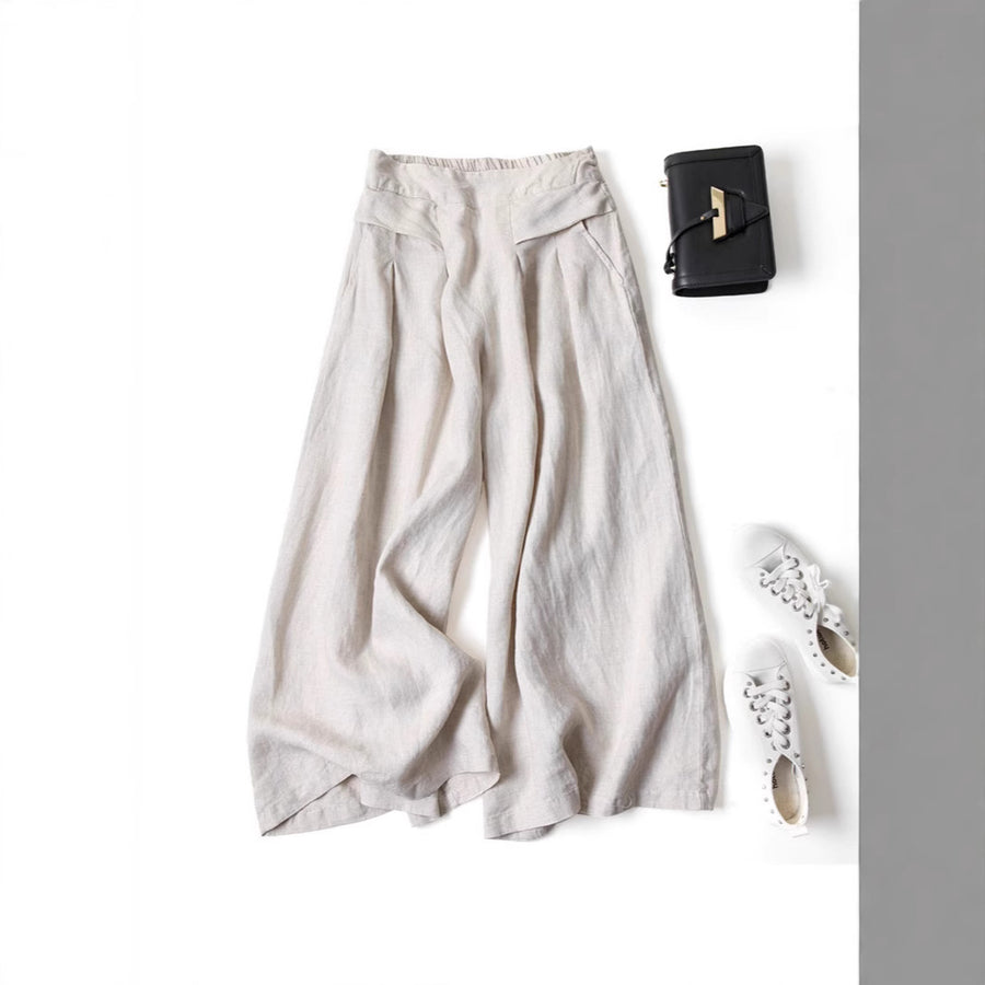 Women's Wide Leg Pants High Waist Cotton Linen Trousers