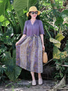 Cotton Linen V-Neck Floral Midi Dress
