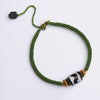 Handmade Green Braided Rope Bracelet with Tiger Tooth Dzi Bead