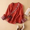 Embroidered Linen Wrap Top with Floral Trim
