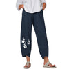 Women's Linen Harem Pants with Nature Prints, Loose Fit Capri Trousers