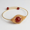 Gold-Tone Wire Wrapped Gemstone Bead Bangle Bracelet