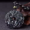 Carved Dragon Pixiu Peace Buckle Obsidian Necklace Pendant