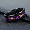 Damascus Steel Ring with Purple Stone Inlay