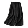 Black wide leg cotton linen cropped pants with elastic waist