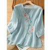 Embroidered Flowers Women's V-neck Shirt, Soft Satin Top