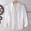 Men's Linen Cotton Long Sleeve Shirt Solid Color Lapel Button Down Top