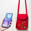 Embroidered Crossbody Phone Bag, Vintage Floral Shoulder Purse